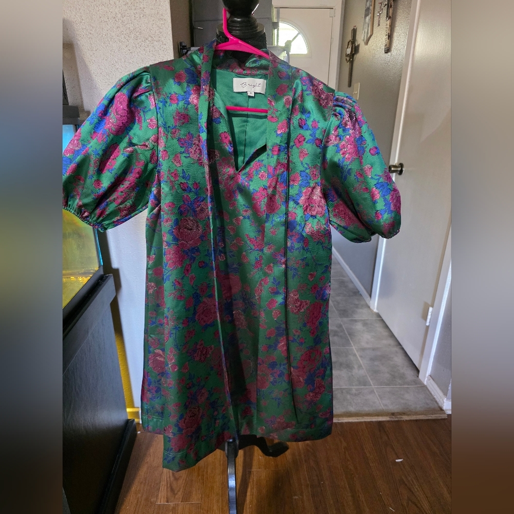 Vibrant Floral Mini Dress in Green and Purple